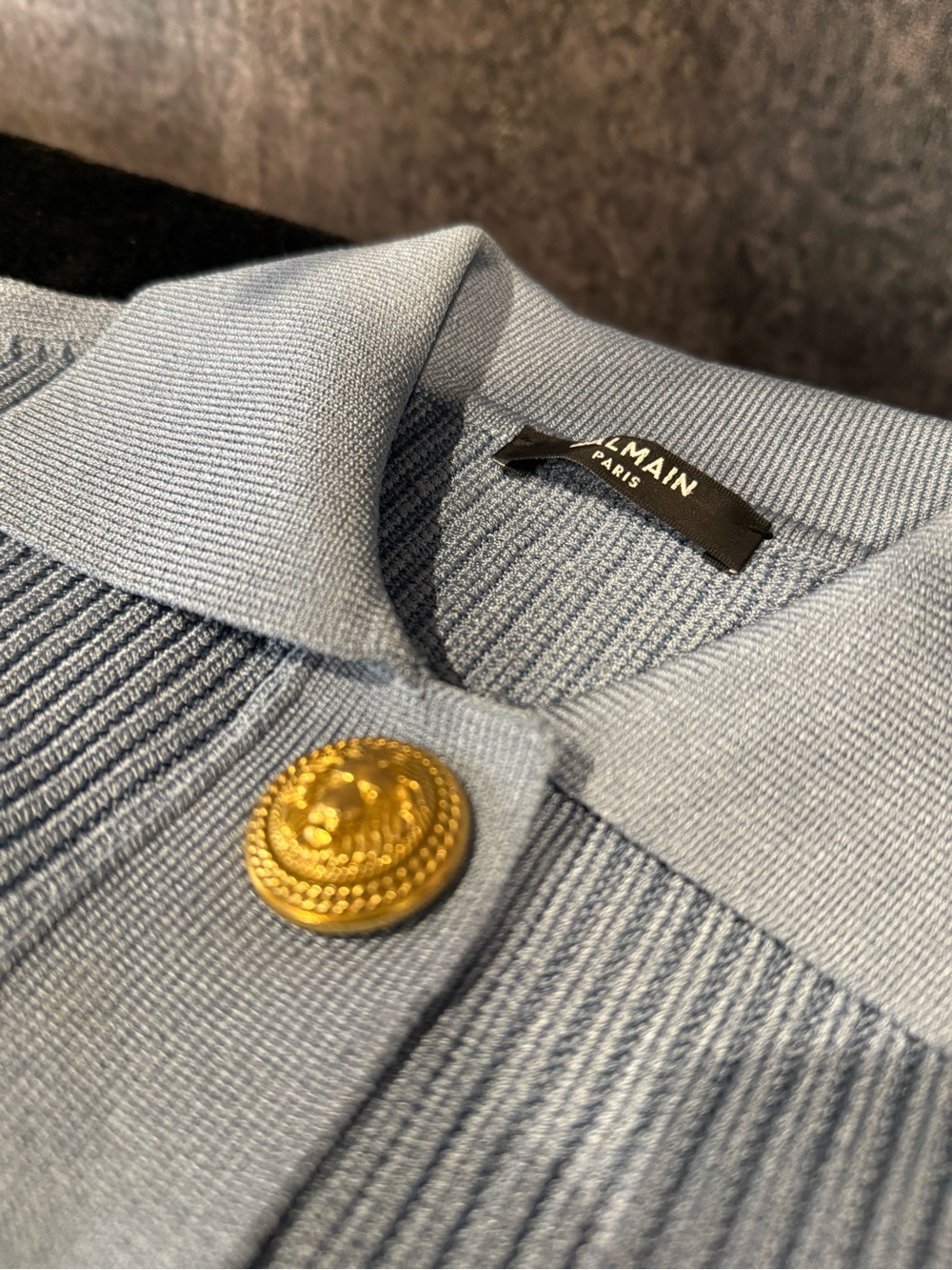 Balmain Rib Knit Cardigan Blue Gold Button Jacket - Picture 2 of 10